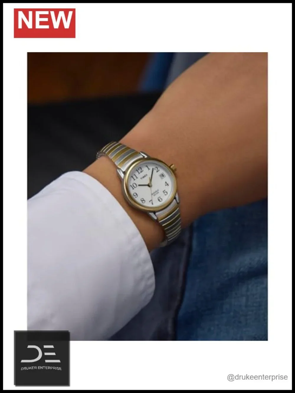 White Dial Arabic Numerals Date Window Stainless Steel Expansion Band Indiglo
